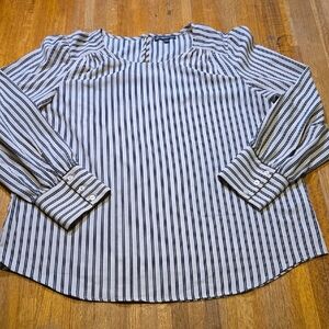 Adrianna Papell Women Large‎ Black Cream Striped Round Neck Long Sleeve Blouse